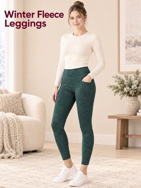 Nanette Lepore Fleece Winter Leggings Performance Side Pocket High Rise Stretch
